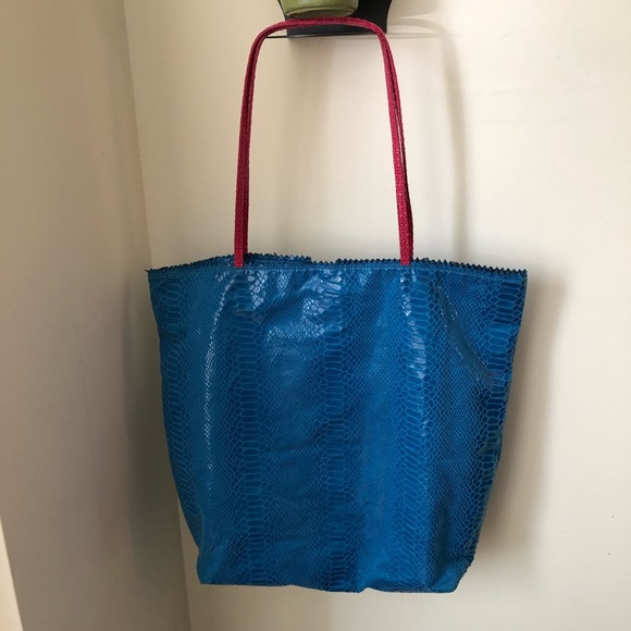 Fatto A Mano by Carlos Falchi Blue with Pink Tote - Picture 1 of 4